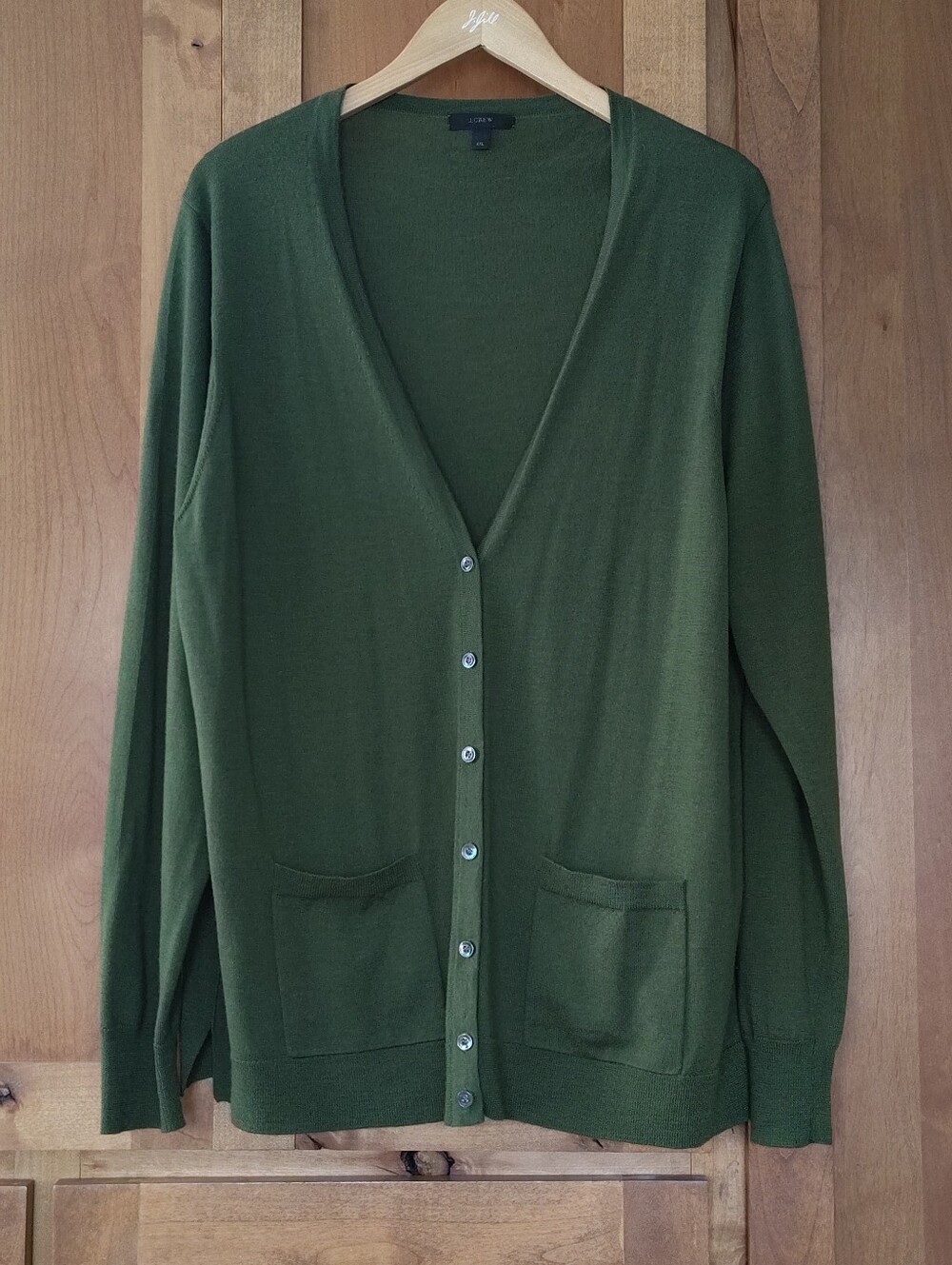 J.CREW 100% Merino Wool Green V-Neck Button Front Pocket Cardigan Sweater XXL